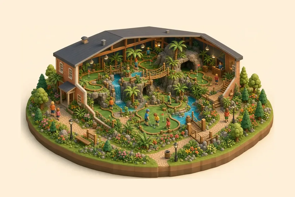 Paradise Island Adventure Golf, Cheshire Oaks - kidzdays illustration